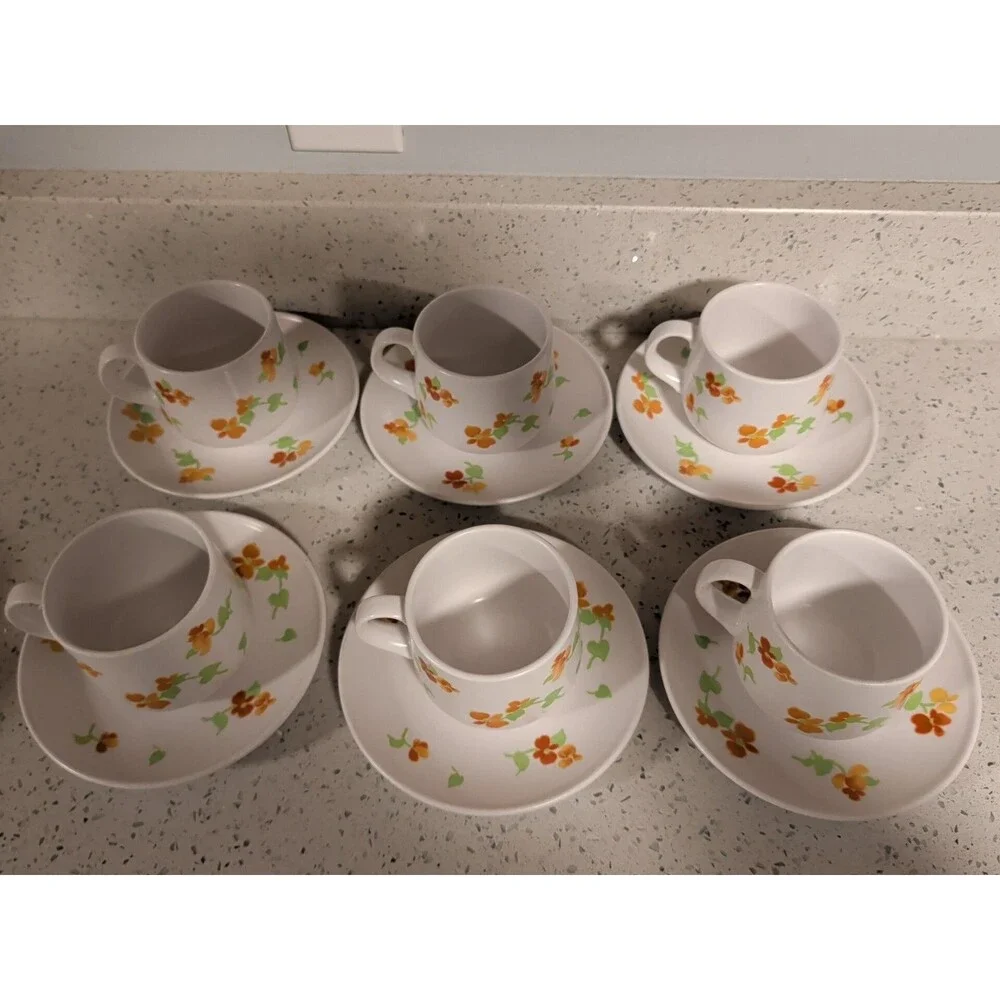Noritake Progression China Happy Days 9069 Set Of 6 Tea Cups & Saucers